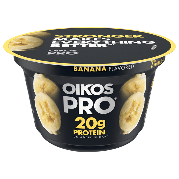 Oikos Pro Banana Yogurt Cultured Ultra-Filtered Milk Product, 20 Grams Of Protein, Added Sugar, Just Delicious High Protein Snacks
