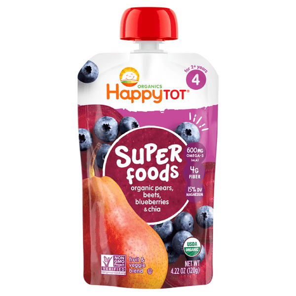 Happy Tot Organics Superfoods Stage 4 Organic Pears Beets Blueberries And Super Chia Pouch