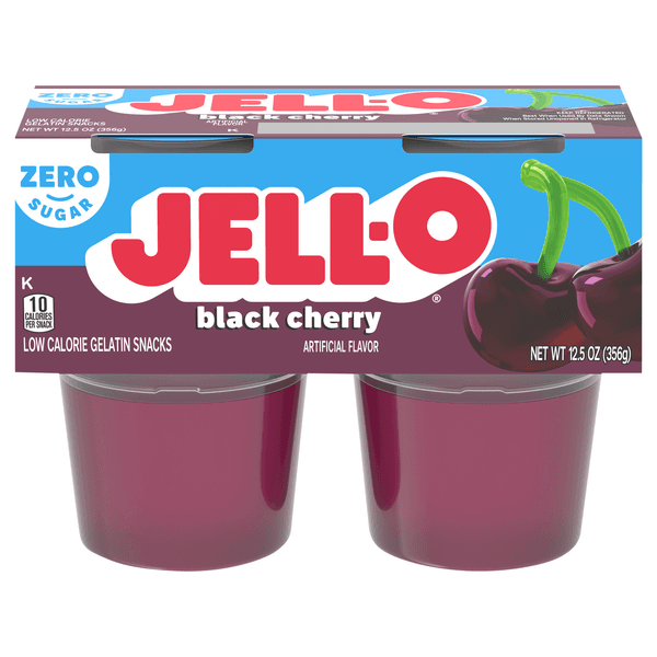 Jell-O Black Cherry Sugar Free Ready To Eat Jello Cups Gelatin Snack