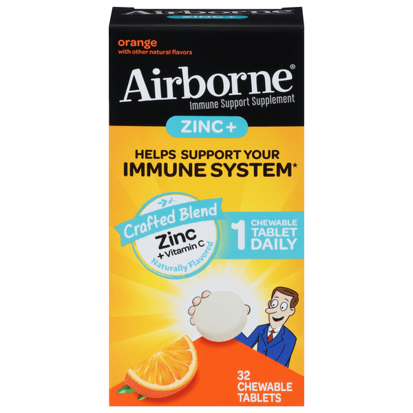 Airborne Zinc + Vitamin C Immune Support Supplement Chewable Tablet Orange
