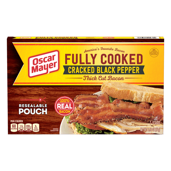 Oscar Mayer Fully Cooked Cracked Black Pepper Bacon Thick Cut