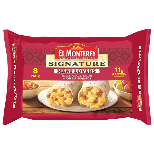 El Monterey Signature Meat Lovers Egg Sausage Bacon & Cheese Breakfast Burritos