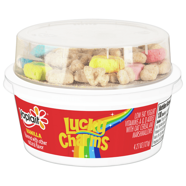 Yoplait Yogurt Vanilla Flavor With Lucky Charms Cereal Toppings