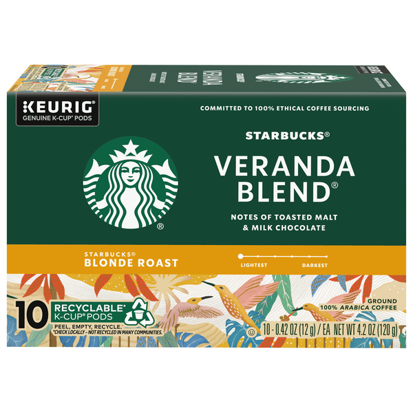 Starbucks Veranda Blend 100% Arabica Blonde Roast K Cup Coffee Pods