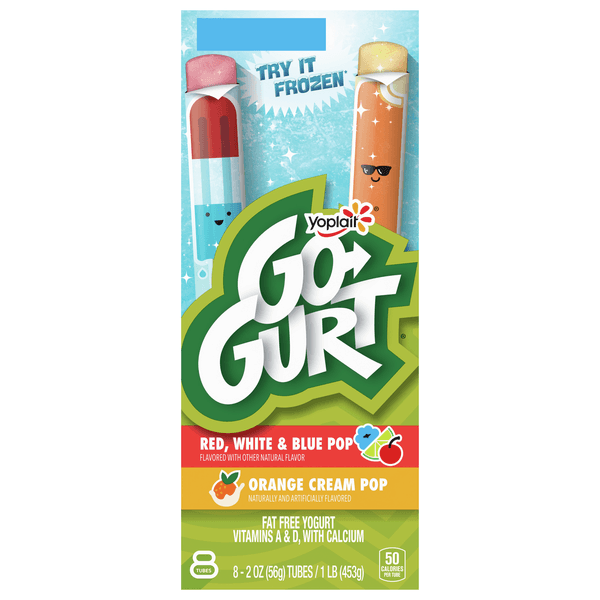 Yoplait Go-Gurt Fat Free Red White Blue & Orange Cream Yogurt Tubes