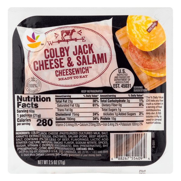 Giant Ready To Eat Cheesewich Colby Jack Cheese & Salami