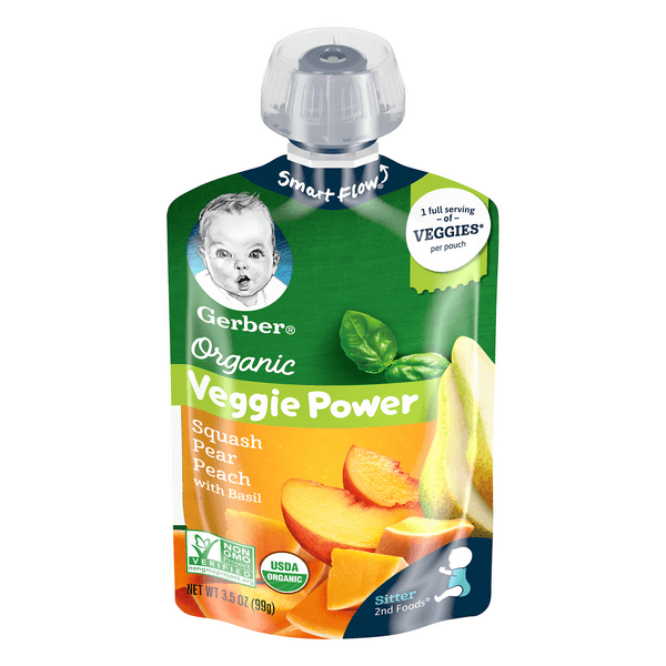 Gerber 2Nd Baby Food Veggie Power Squash Pear Peach With Basil Organic