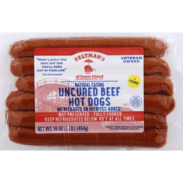 Feltman'S Of Coney Island Natural Casing Uncured Beef Hot Dogs