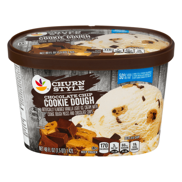 Stop & Shop Churn Style Ice Cream Chocolate Chip Cookie Dough 1/2 The Fat