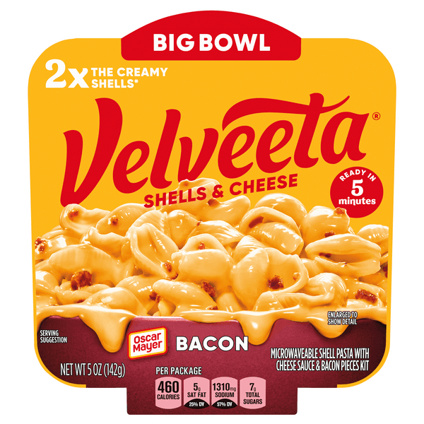 Velveeta Shells & Cheese With Bacon And 2X The Creamy Shells Big Bowl Microwave Meal Tray