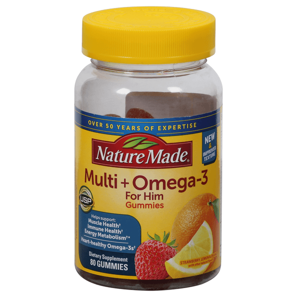 Nature Made Multi For Him + Omega-3S Gummies Strawberry Lemon & Orange