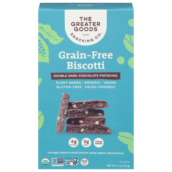 The Greater Goods Biscotti Double Dark Chocolate Pistachio Grain Free