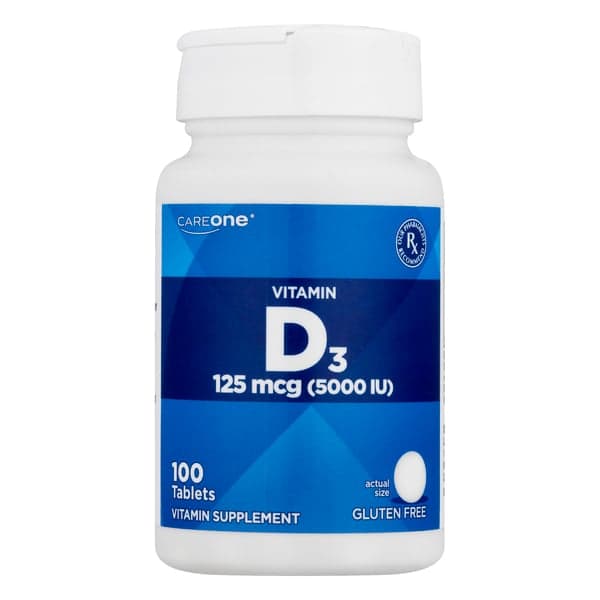 Careone Vitamin D3 Gluten Free 125 Mcg (5000 Iu) Tablets Gluten Free