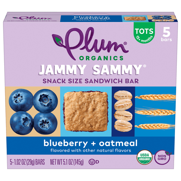 Plum Organics Tots Jammy Sammy Sandwich Bars Blueberry & Oatmeal