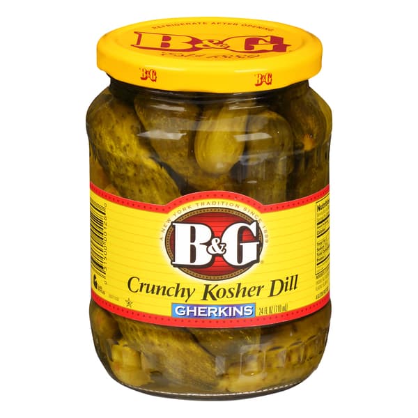 B&G Kosher Dill Gherkin Pickles Crunchy Whole