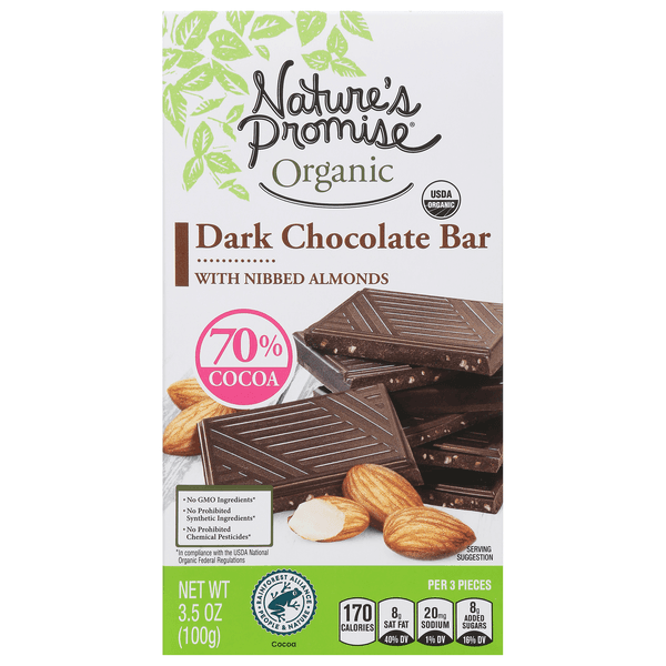 Nature'S Promise Organic Dark Chocolate Bar With Nibbed Almonds 70% Cocoa
