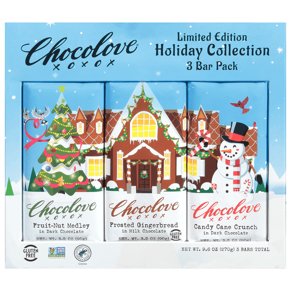 Chocolove Christmas Holiday Collection Chocolate Candy Bars
