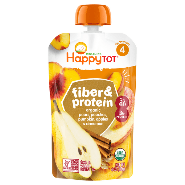 Happy Tot Organics Fiber And Protein Stage 4 Organic Pears Peaches Pumpkin And Apples Pouch