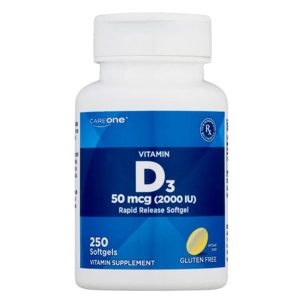 Careone Vitamin D3 50 Mcg (2000 Iu) Rapid Release Softgels Gluten Free