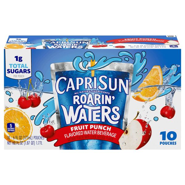 Capri Sun Roarin Waters Fruit Punch Wave Kids Water Beverage Pouches