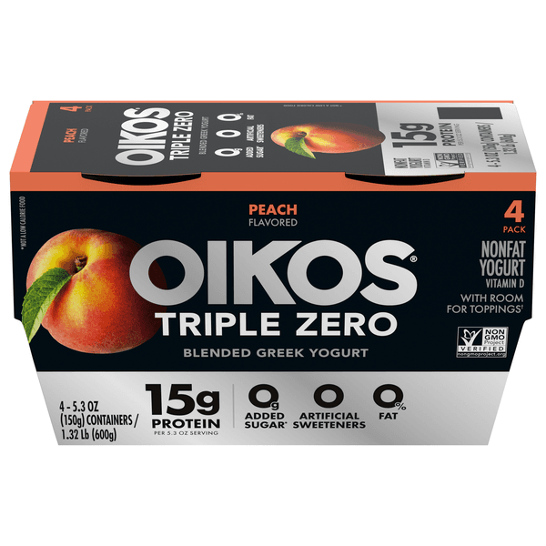 Oikos Triple Zero Peach Nonfat Greek Yogurt