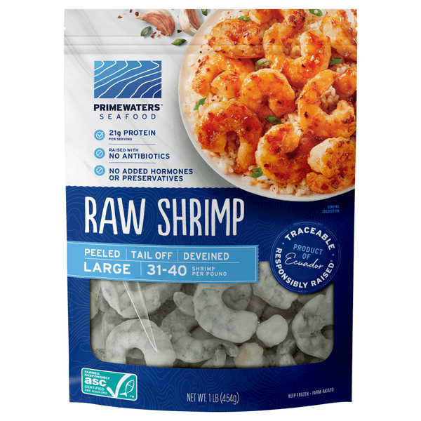 Primewaters Raw Tail-Off Peeled Large Shrimp 31- Per