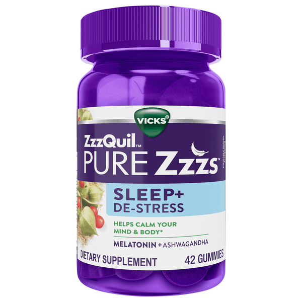 Vicks Zzzquil Pure Zzzs Sleep + De-Stress Gummies Blackberry Vanilla