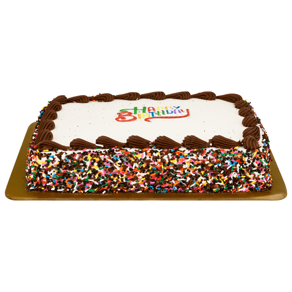 Our Brand Bakery Happy Birthday Marble Cake W/Fudge Border 1/4 Sheet