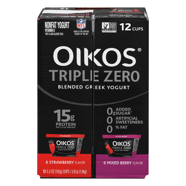 Oikos Triple Zero Non Fat Strawberry/Mixed Berry Greek Yogurt