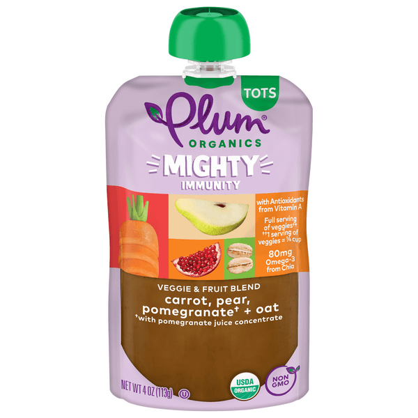Plum Organics Tots Mighty Veggie Carrot Pear Pomegranate Oat Organic