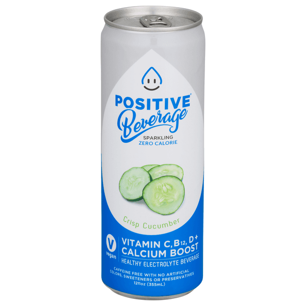 Positive Beverage Sparkling Electrolyte Beverage Crisp Cucumber