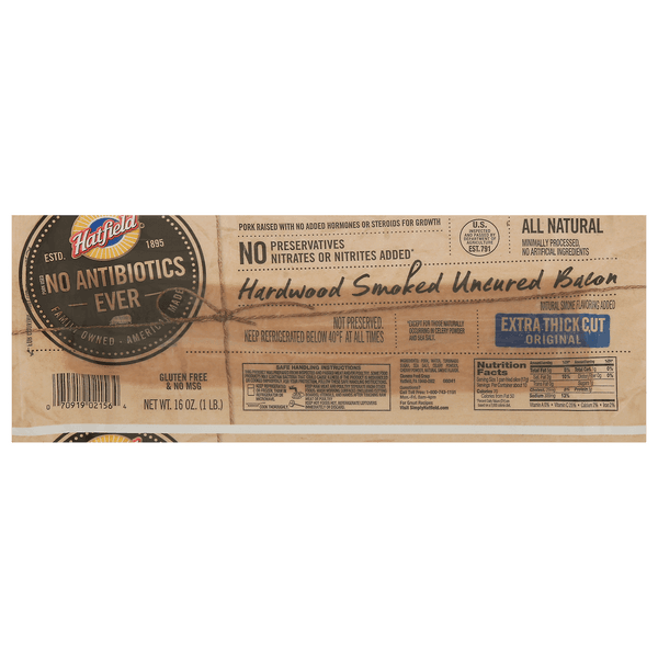 Hatfield Hardwood Smoked Uncured Bacon Extra Thick Cut Original