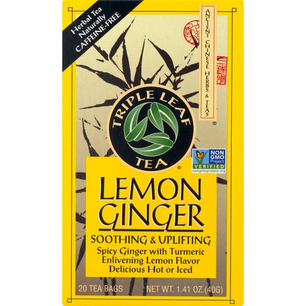 Triple Leaf Tea Lemon Ginger Herbal Tea Bags Caffeine Free