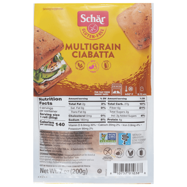 Is it Corn Free? Multigrain Ciabatta - Low Fodmap Certified
