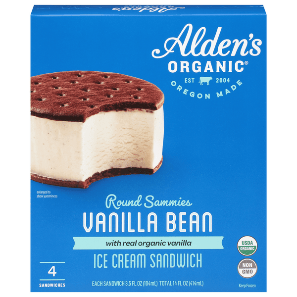 Alden'S Organic Round Sammies Ice Cream Sandwich Vanilla Bean