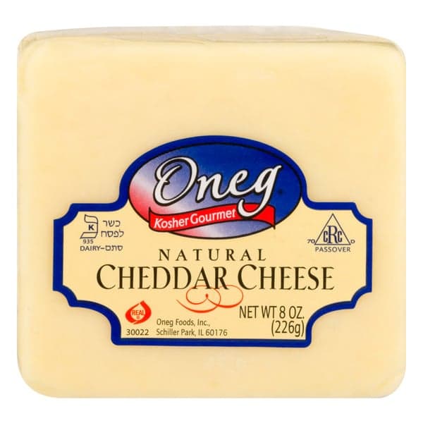 Oneg Kosher Gourmet Cheddar Cheese White Chunk Natural
