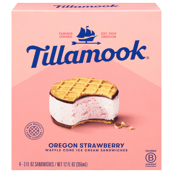 Tillamook Oregon Strawberry Ice Cream Sandwiches Individually Wrapped Multipack