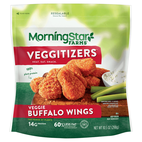 Morningstar Farms Meatless Chicken Wings Plant Based Protein Vegan Meat Buffalo