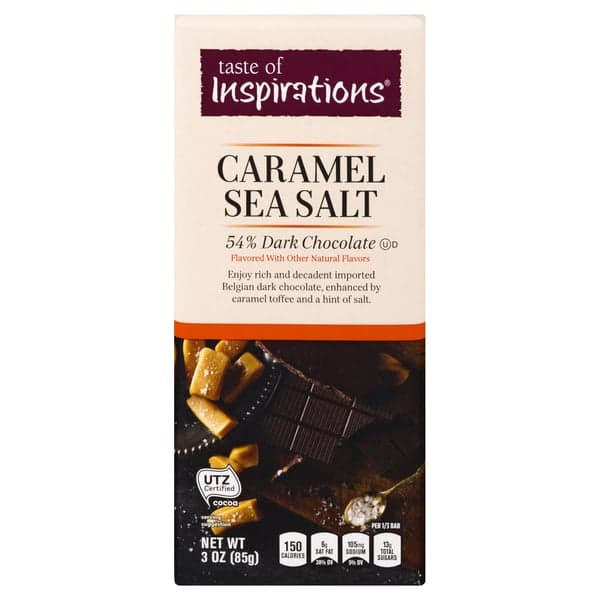 Taste Of Inspirations Dark Chocolate Caramel Sea Salt Bar 54% Cacao