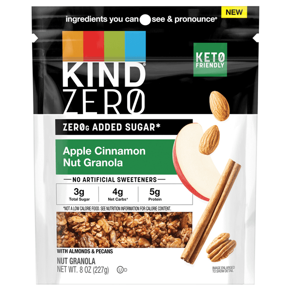 Kind Zerog Added Sugar Gluten Free Apple Cinnamon Nut Granola