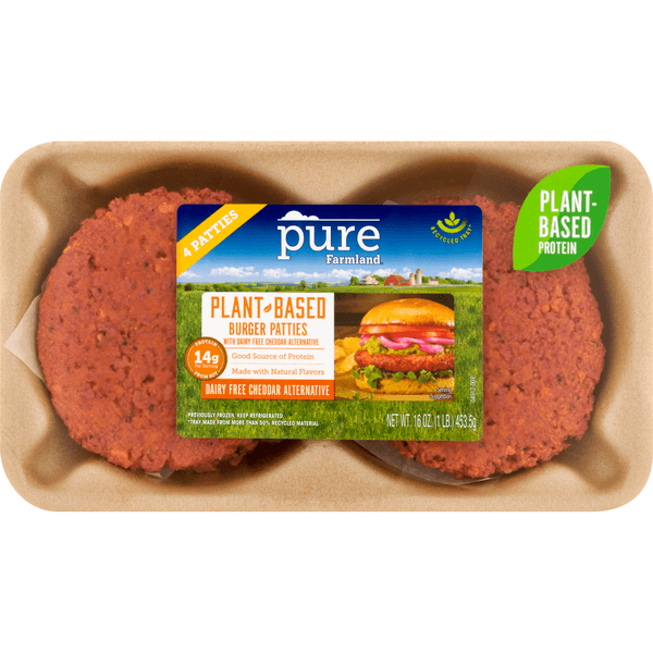 Pure Farmland Plant Based Burger Patties Dairy Free Cheddar