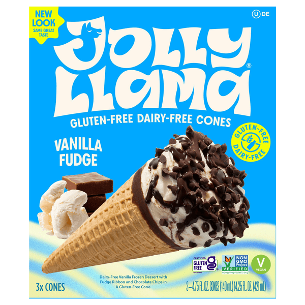 Is it Pescatarian? Jolly Llama Cones & Dairy-free, Vanilla Fudge Sundae