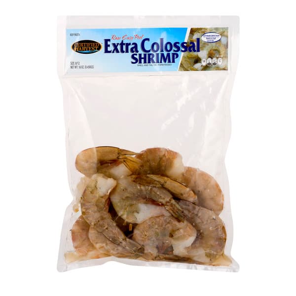 Certified Harvest Farm Raised Raw Easy Peel Extra Colossal Shrimp