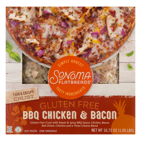 Sonoma Flatbreads Thin & Crispy Pizza Bbq Chicken & Bacon Gluten Free