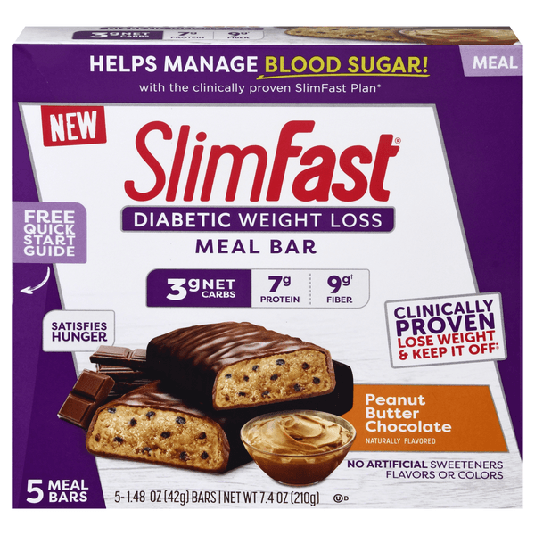 Slimfast Diabetic Weight Loss Meal Bar Peanut Butter Chocolate