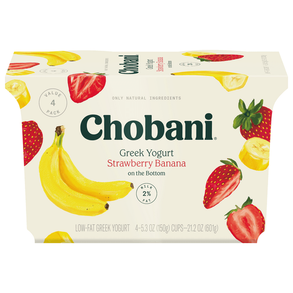 Chobani Yogurt Greek Fruit On The Bottom Low-fat Strawberry Banana