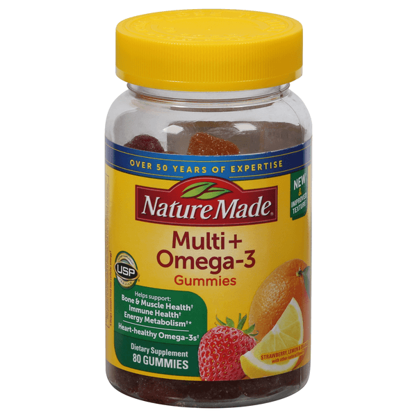 Nature Made Adult Gummies Multi + Omega-3 Strawberry Lemon Orange