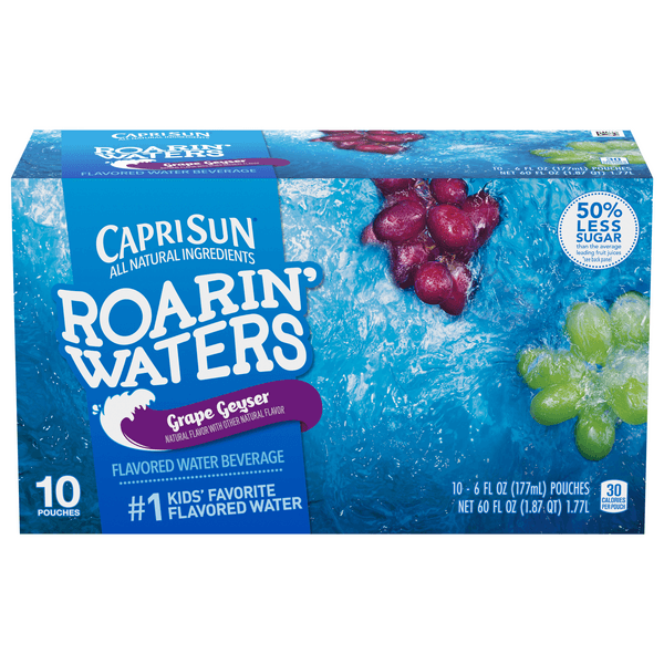 Capri Sun Roarin Waters Grape Geyser Kids Water Beverage Pouches