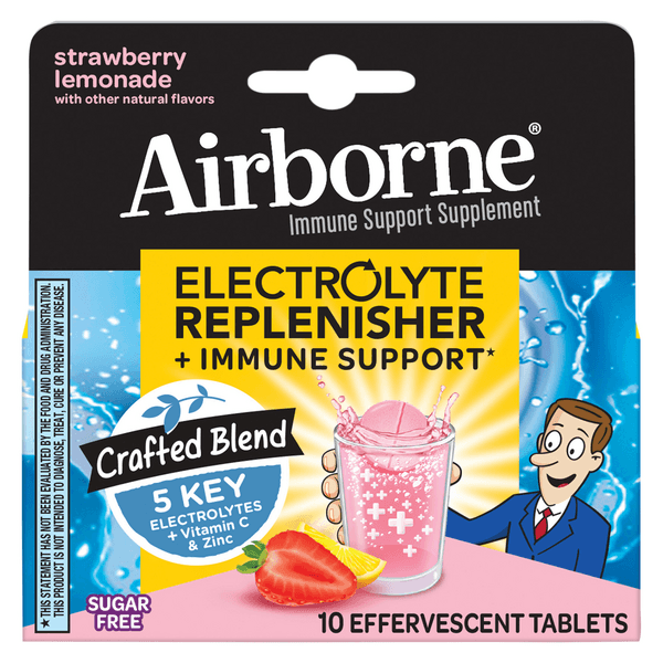 Airborne Electrolyte Replenisher Effervescent Tablets Strawberry Lemonade