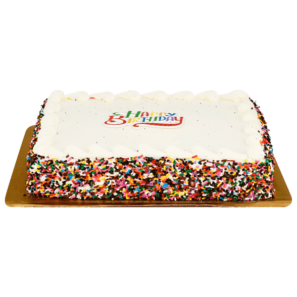 Our Brand Bakery Cake Happy Birthday Chocolate White Border 1/4 Sheet